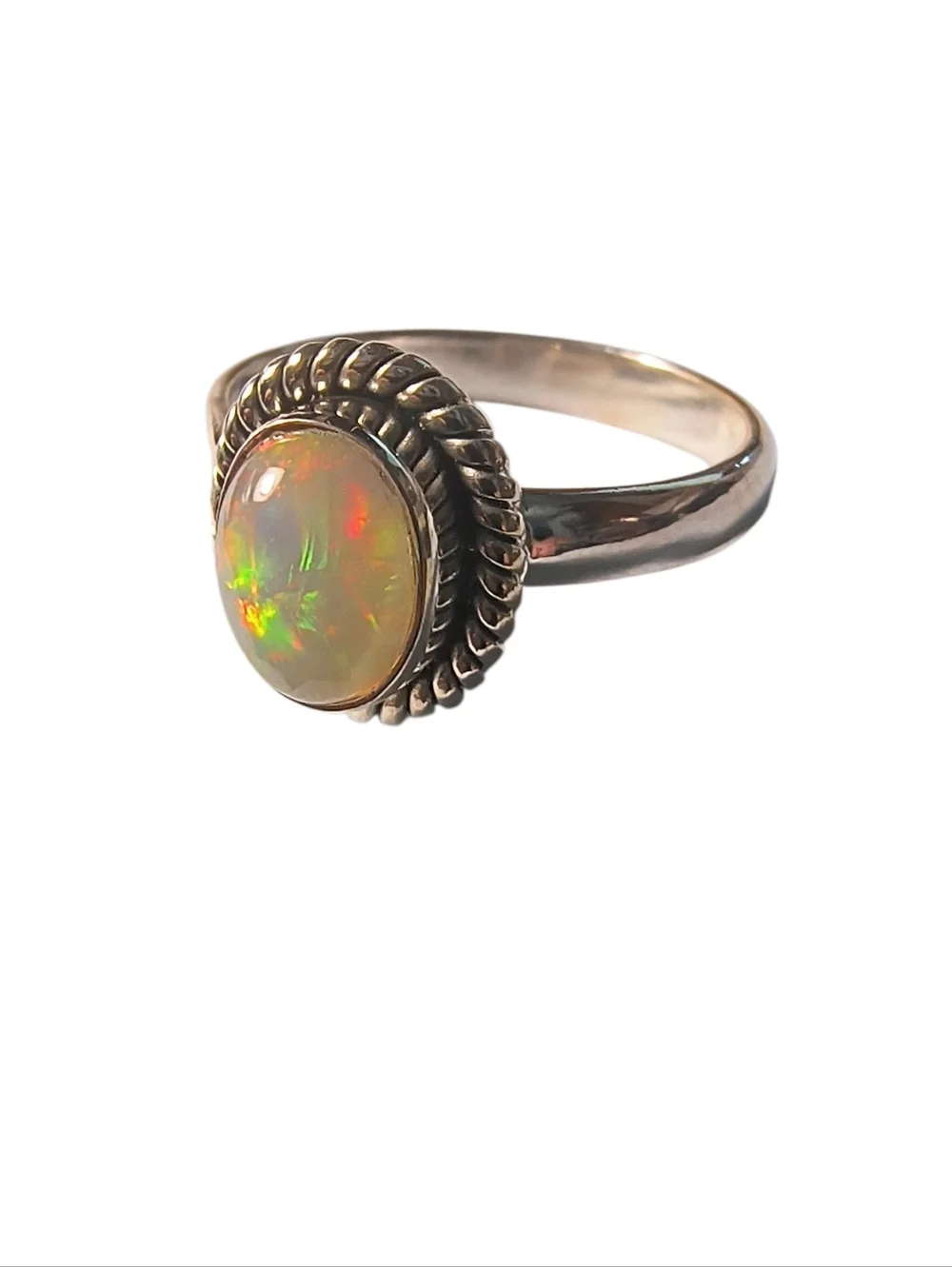 Ethiopian Opal Red Flash Sterling Silver Ring Brand New